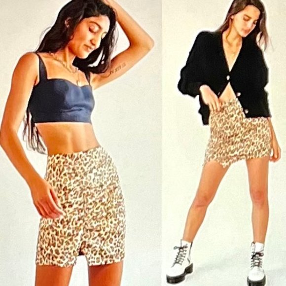 Free People Avas Mini Skirt (Waist 25-28 w/stretch) Size 0, in Tan/Leopard - NWT - Picture 6 of 11